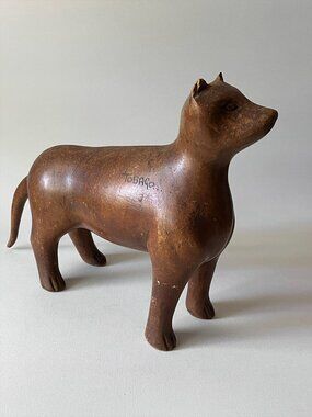 Vintage Hand Carved Wood Pothound Dog Tobago Folk Art Sculpture 11.5"